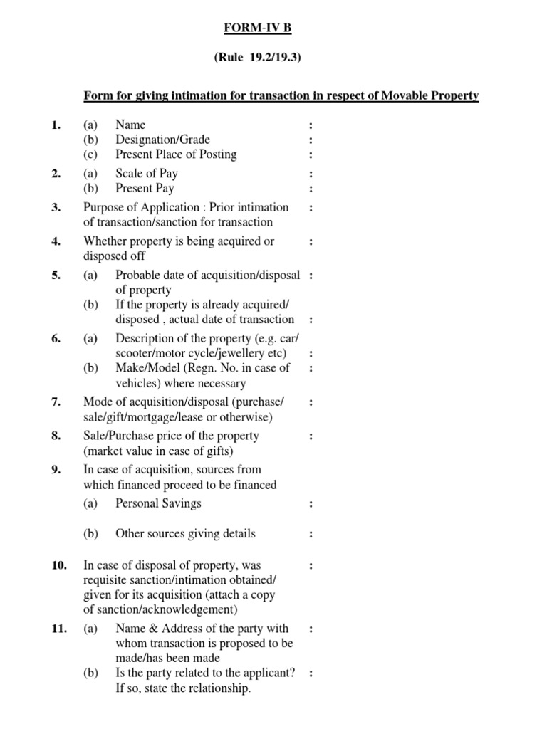 Form IV B: Property Transaction Intimation | PDF