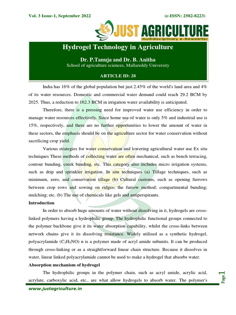 Hydrogel Applications in Agriculture | PDF | Soil | Plant Nursery