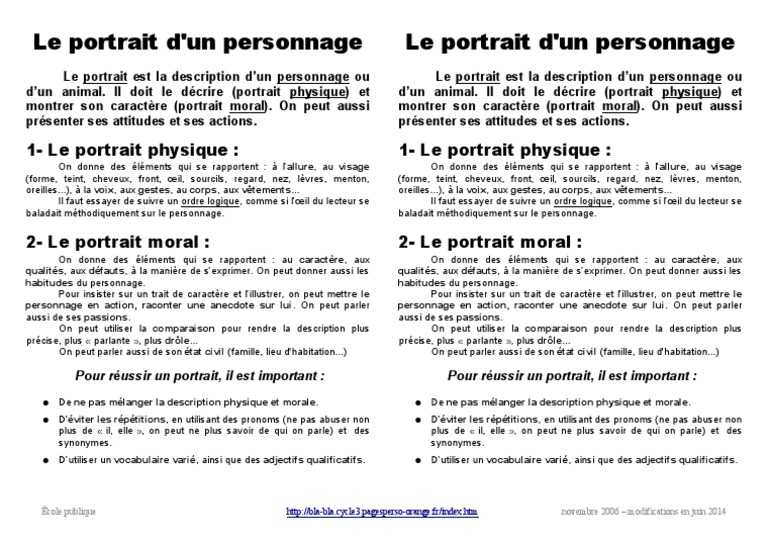 Portrait physique et moral d'un personnage | PDF | Visage