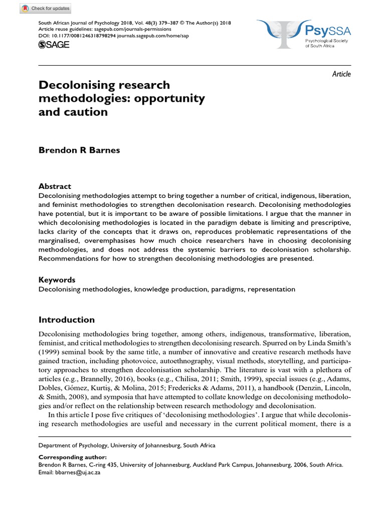 Critiques of Decolonising Methodologies | PDF | Methodology | Epistemology
