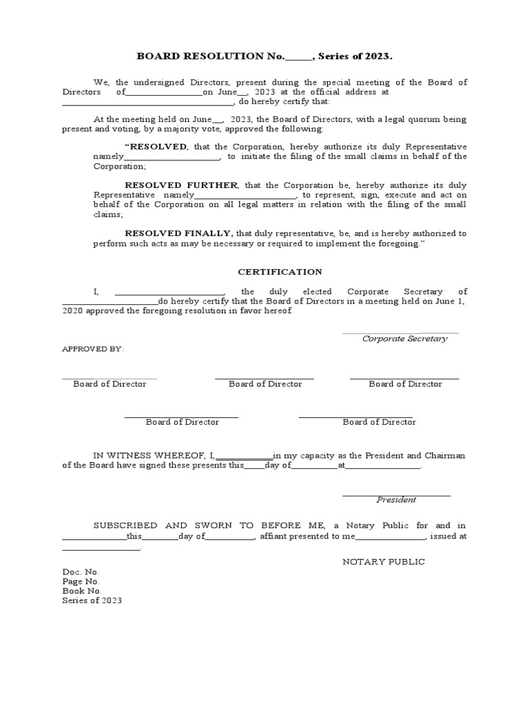 Board Resolution for Authorized Rep. | PDF | Law