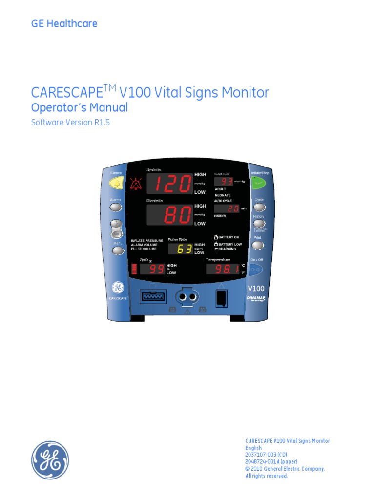 V100 User Manual | PDF | Blood Pressure | Physiology