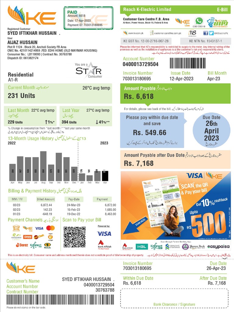 April 2023 Electricity Bill Summary | PDF | Fee | Electricity