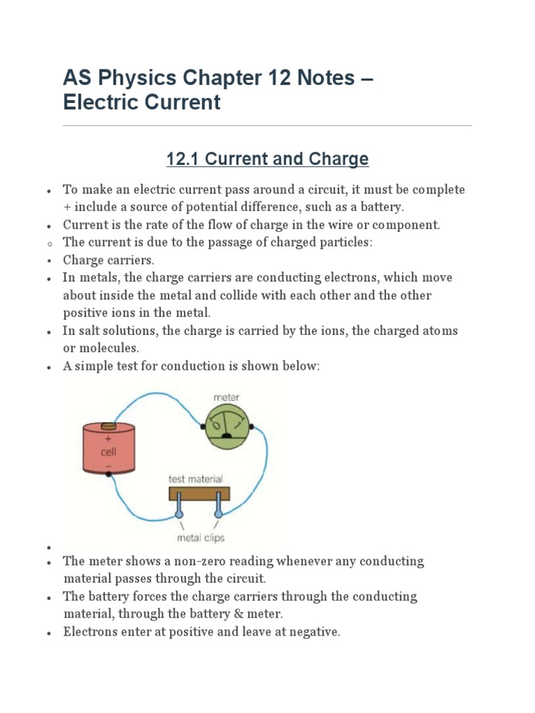 AS Physics: Electric Current Overview | PDF | Electrical Resistance And ...