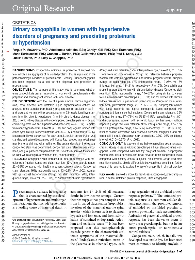 Urinary Congophilia in Women With Hypertensive Disorders of Pregnancy