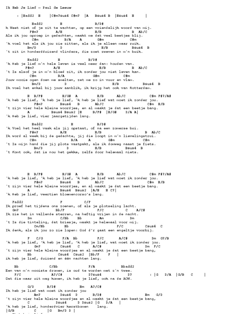 Ik Heb Je Lief Paul de Leeuw Chords in E Landscape PDF