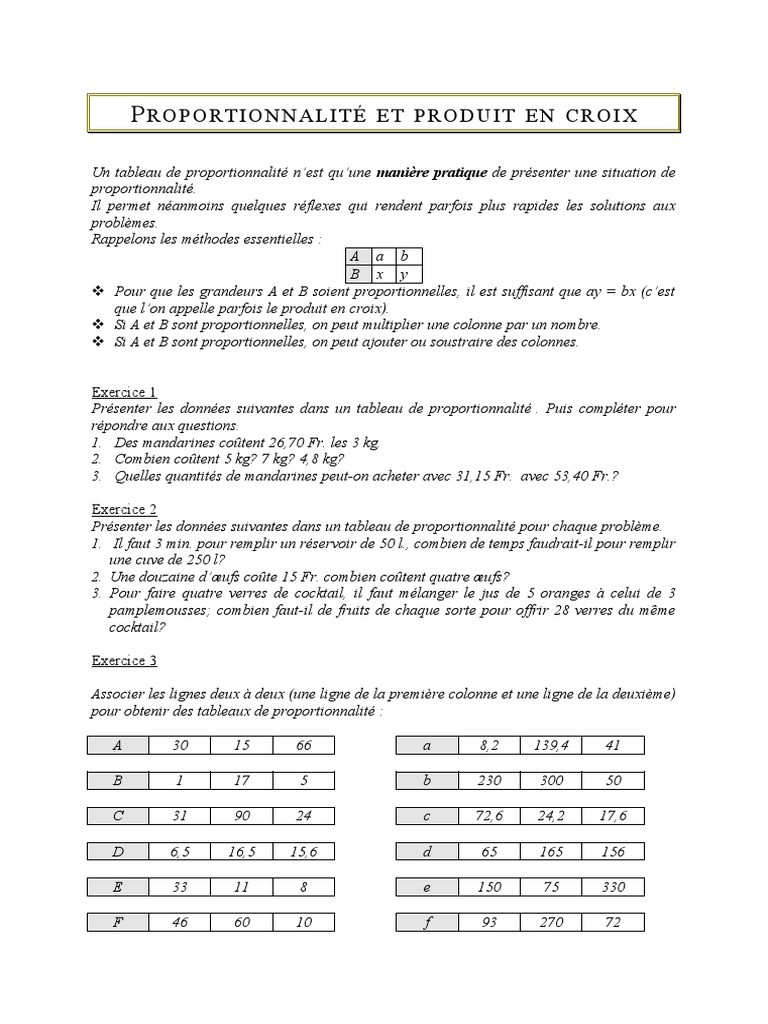 Exercices de Produit en Croix et Proportionnalité | PDF