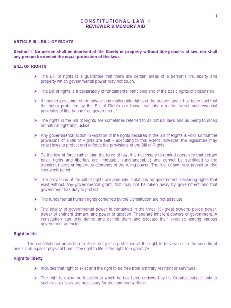 Constitutional Law II: Bill of Rights Guide | PDF | Politics | Social ...
