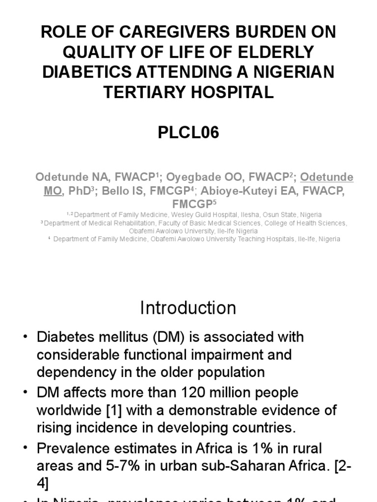 Role of Caregivers' Burden On Qol of Diabetics PDF Caregiver