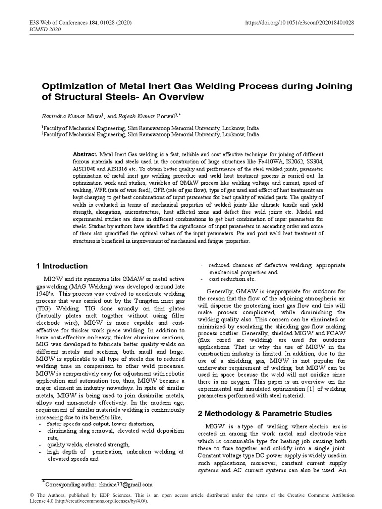 Optimization of Metal Inert Gas Welding Process Du | PDF