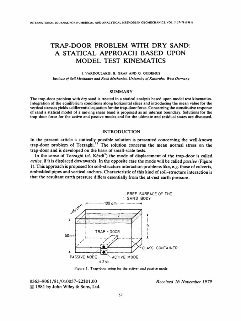 TRAPDOOR PROBLEM WITH DRY SAND A STATICAL APPROACH BASED UPON MODEL