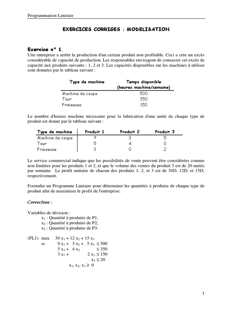 Programmation Linéaire : Exercices Corrigés | PDF