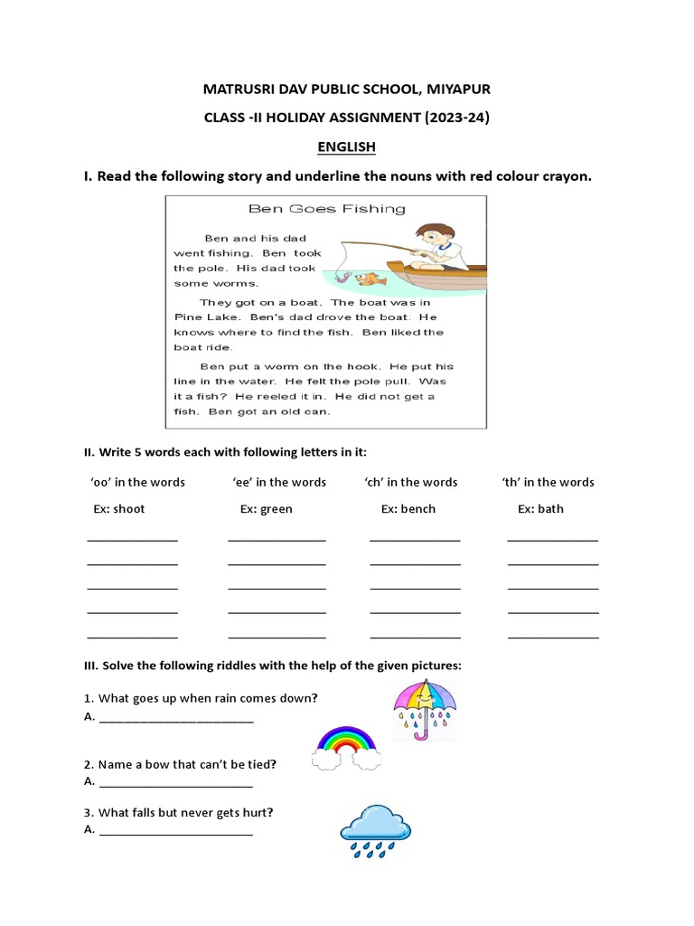 Class 2 Holiday Assignment 2023 24 Pdf Linguistics