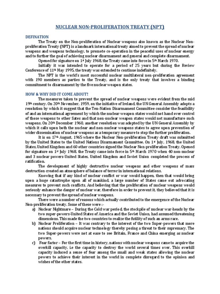 Overview of the Nuclear Non-Proliferation Treaty | PDF | Treaty On The ...