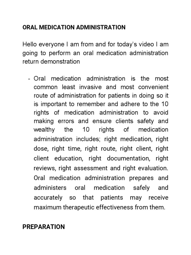 Oral Medication Administration PDF Tablet (Pharmacy) Chemistry