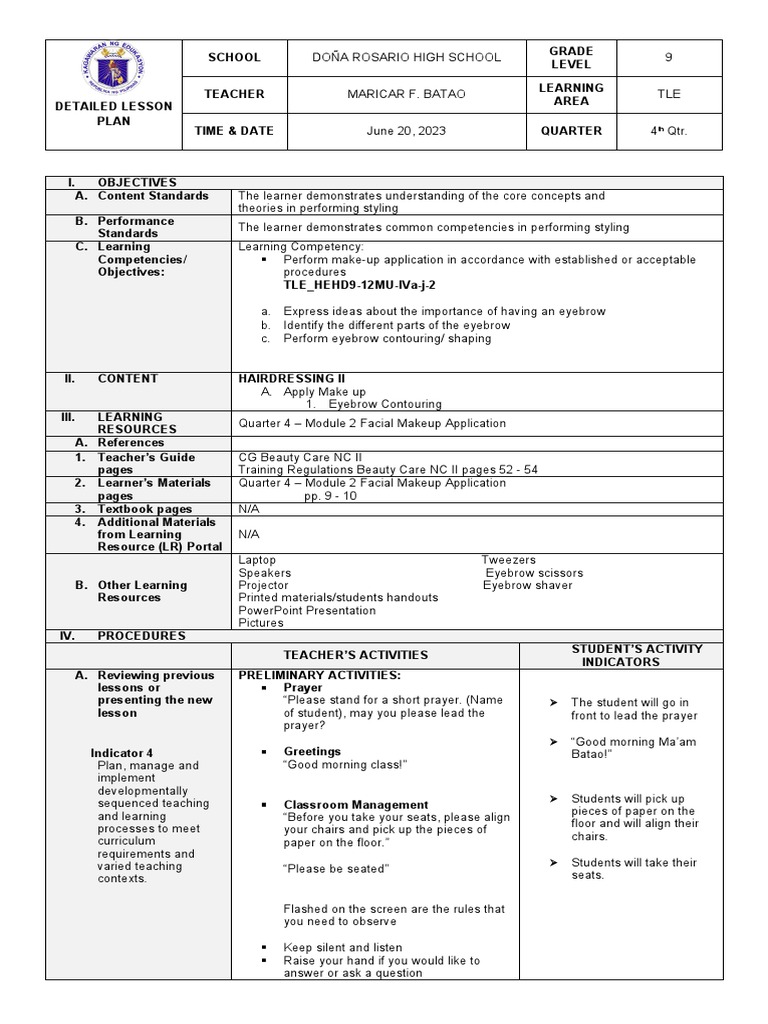 DLP Make Up Application PDF Eyebrow Teachers