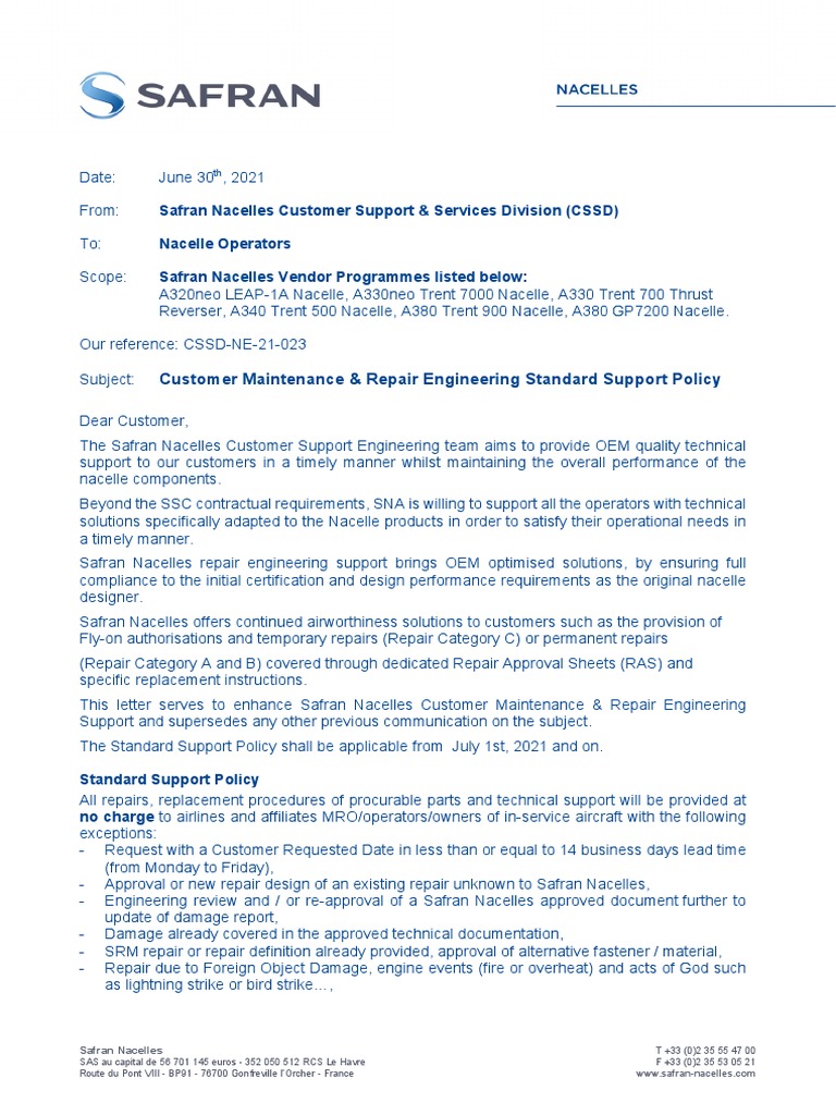 Nacelle Maintenance Support Policy Update | PDF | Technology & Engineering