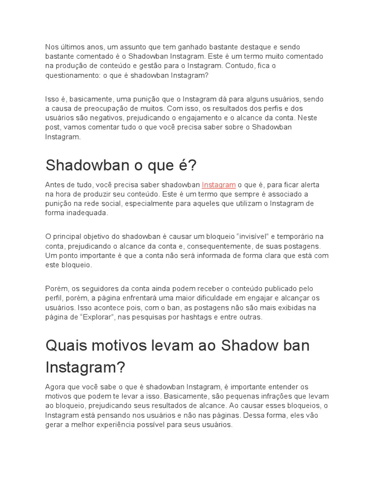 Entendendo o Shadowban no Instagram | PDF | Hashtag | Tempo
