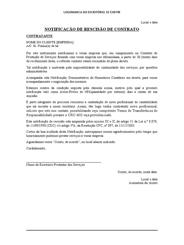 Notificação de Rescisão Contratual | PDF