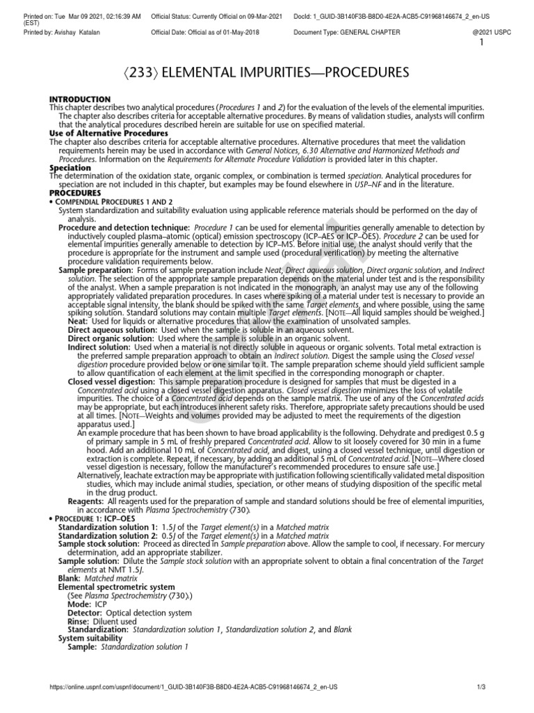 Elemental impurities procedures usp 233 pdf solubility sampling