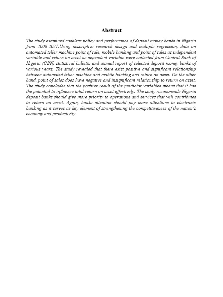 Cashless Policy Impact on Nigerian Banks | PDF | Coefficient Of ...