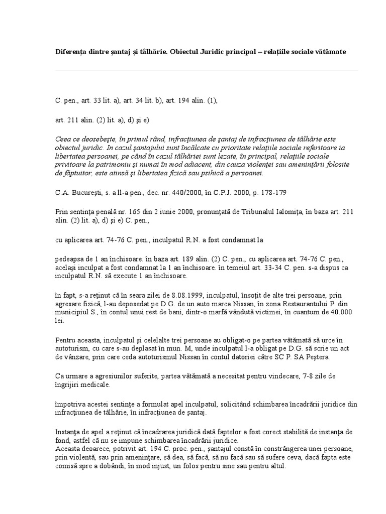 Diferenta Dintre Santaj Si Talharie | PDF