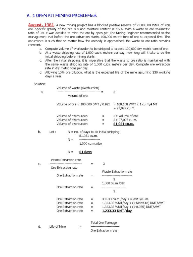 1 Open Pit Mining Problem Pdf Mining United States Dollar