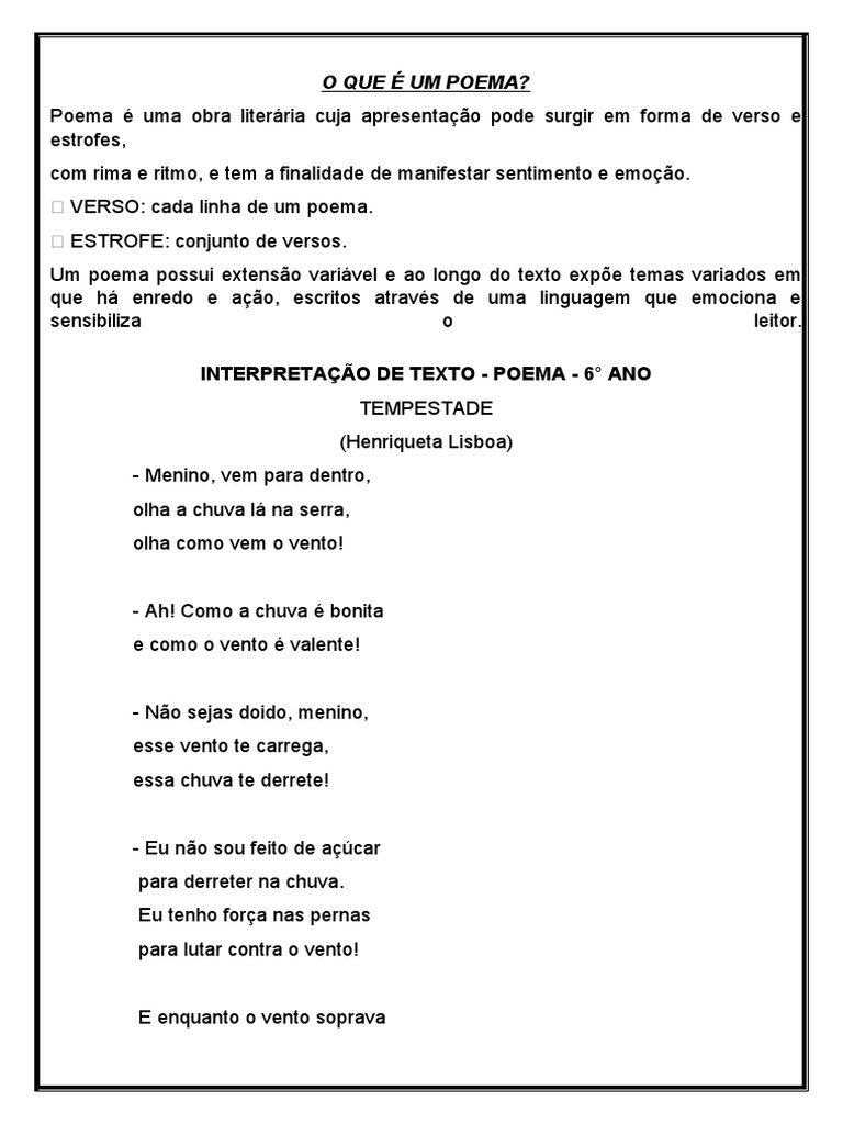 INTERPRETAÇÃO DE TEXTO POEMA | PDF
