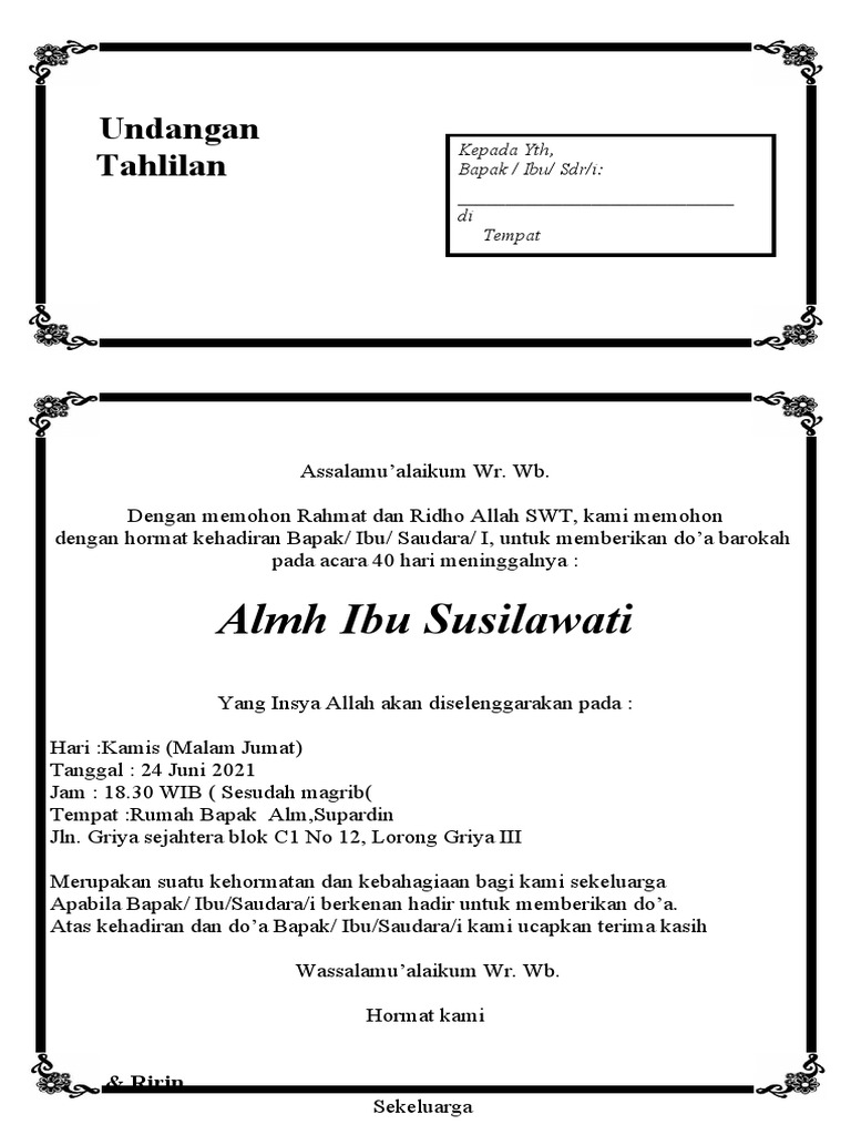 Contoh undangan tahlilan terbaru | PDF
