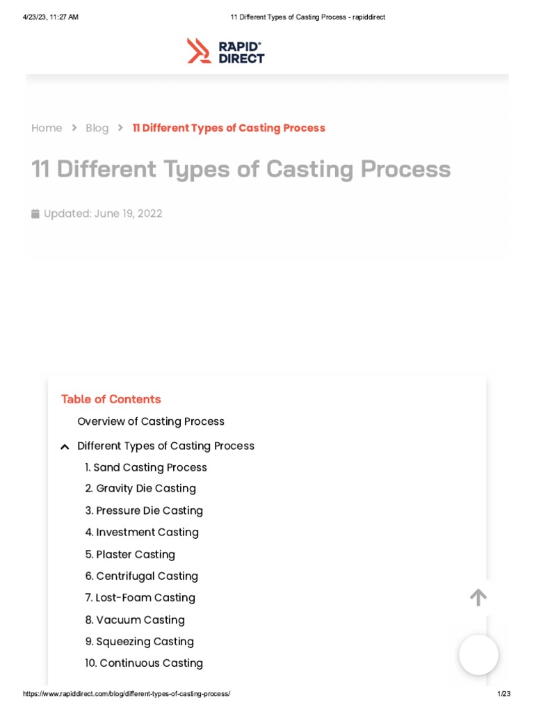 11 Different Types of Casting Process PDF