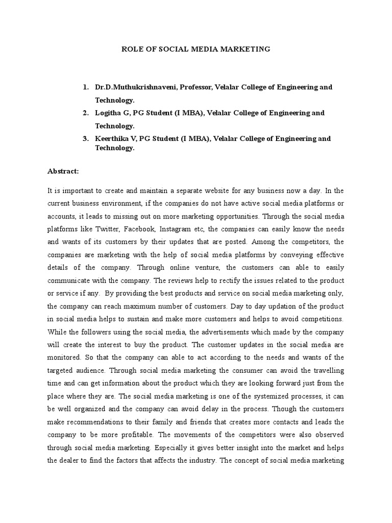 Role of Social Media Marketing Final PDF