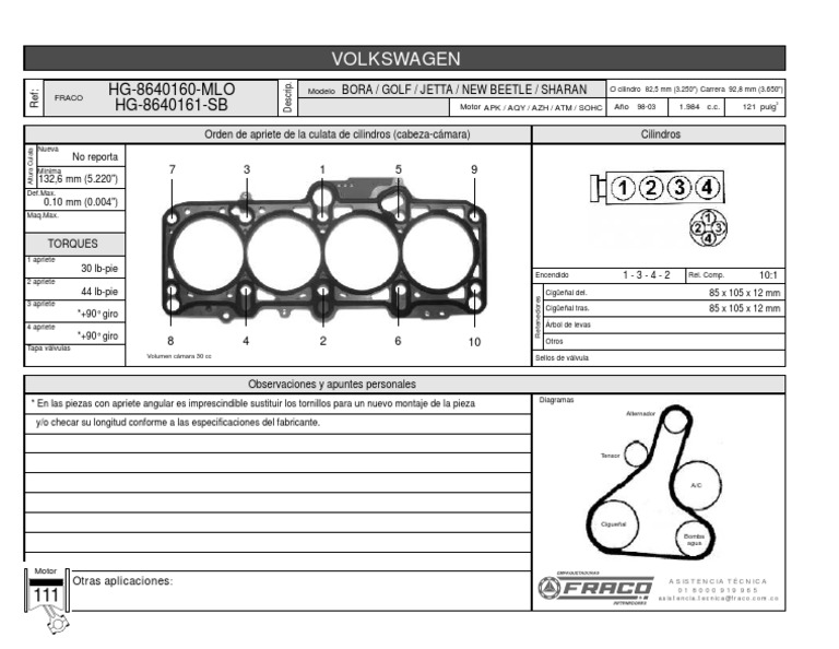 Torque y Apriete Culata VW 1.8 y 2.0 | PDF | Partes de vehículo ...