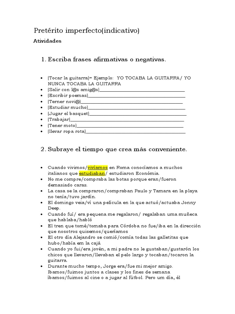 Ejercicios de Pretérito Imperfecto | PDF | Arte