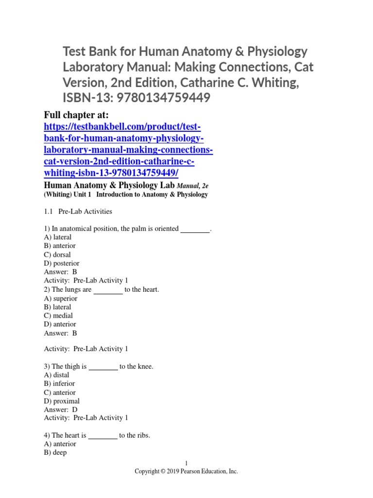 Test Bank For Human Anatomy Physiology Laboratory Manual Making