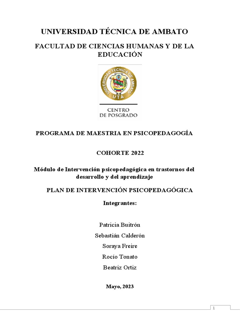 Plan de Intervención Psicopedagógica | PDF | Aprendizaje | Cognición