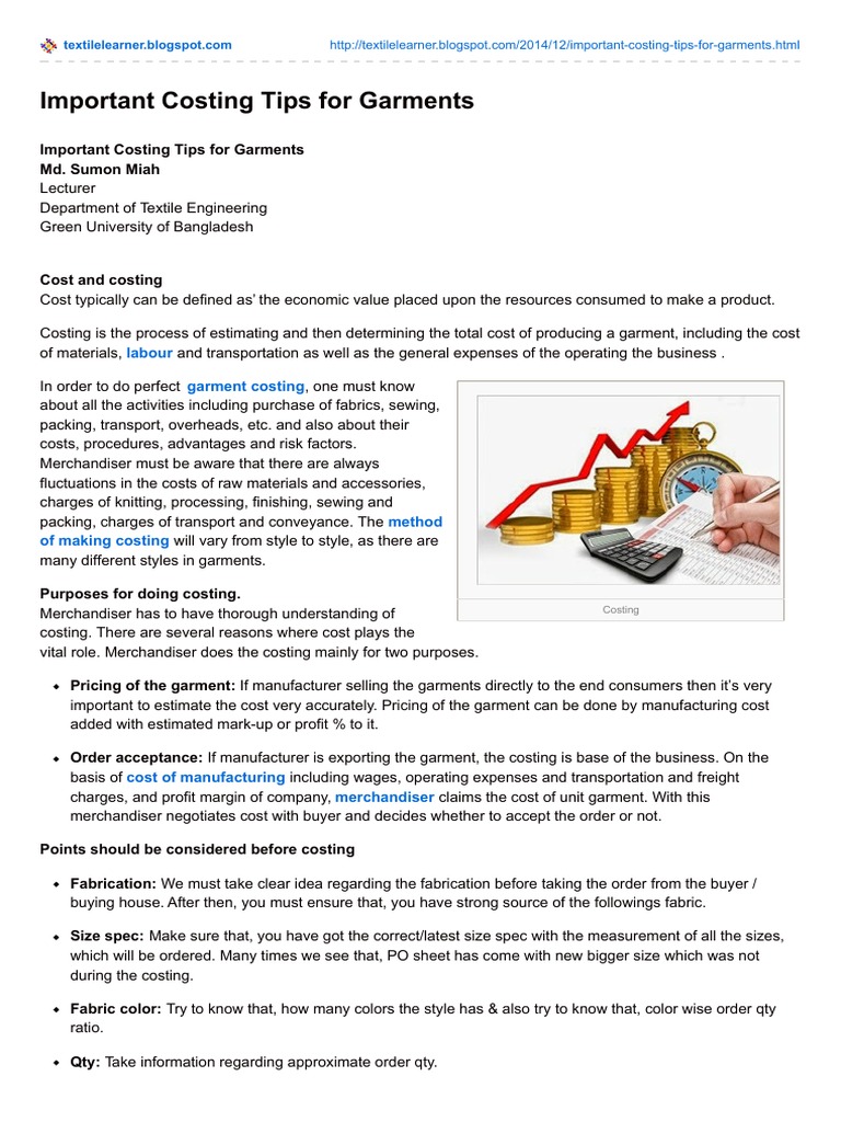 Important Costing Tips For Garments PDF
