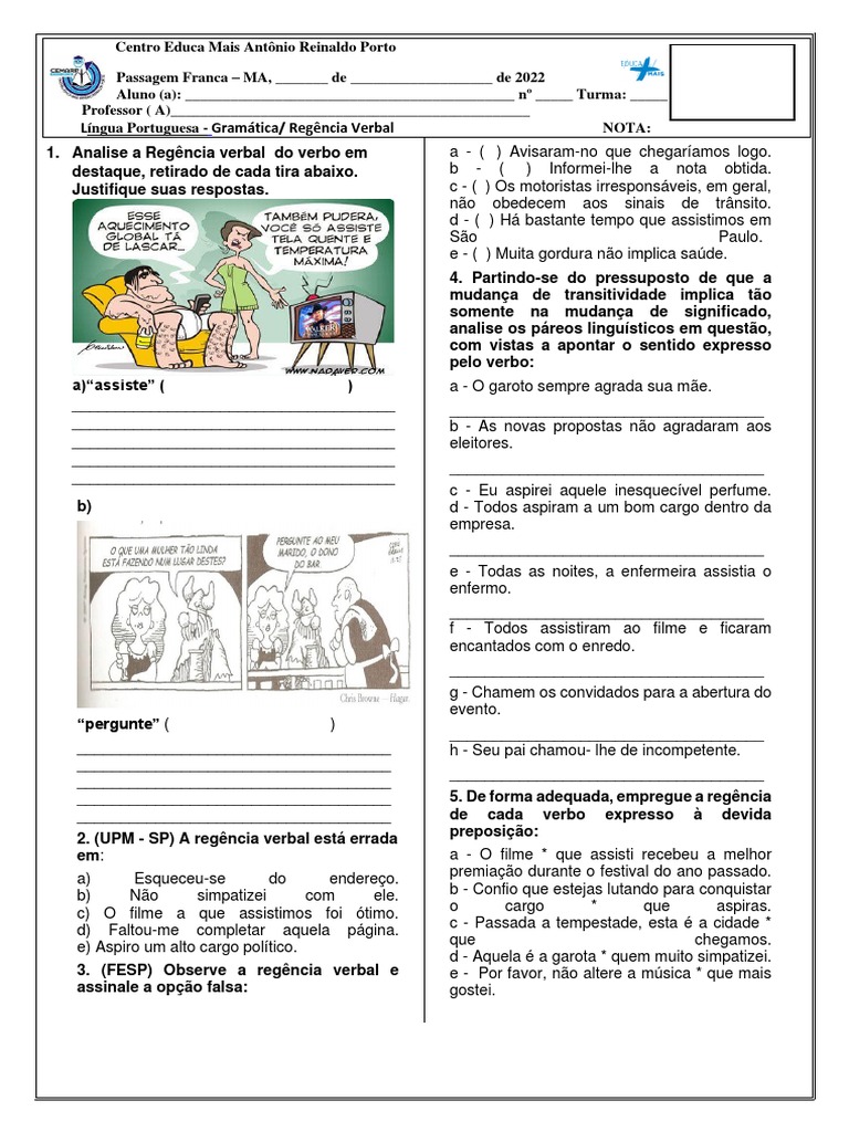 Atividade - Regência Verbal | PDF