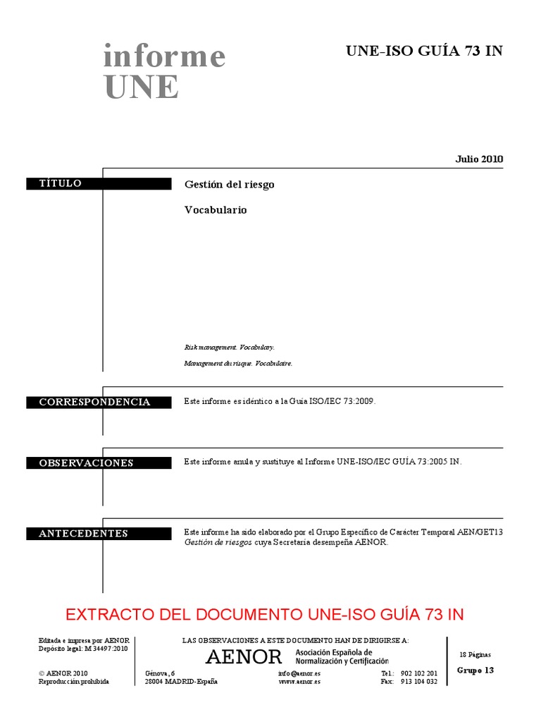 (Ex)Une-Iso Guia 73=2010 In | PDF