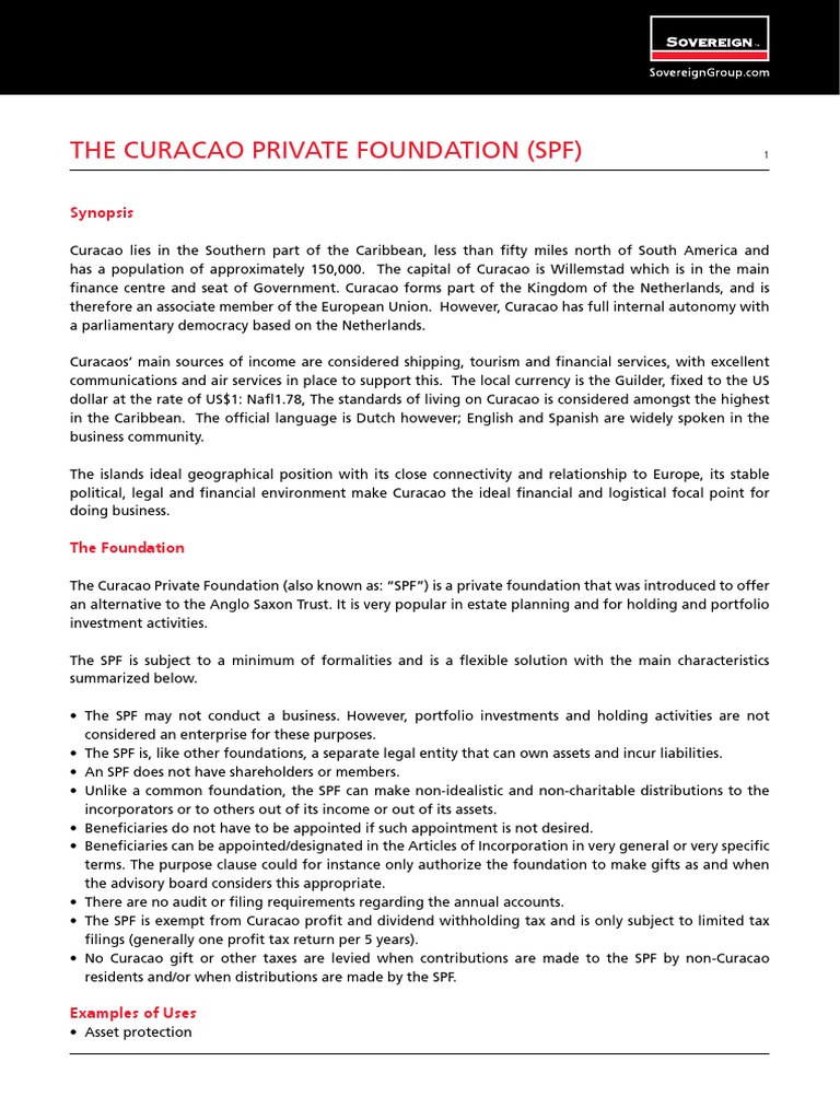 Curacao Private Foundation Info Sheet PDF Taxes Trust Law