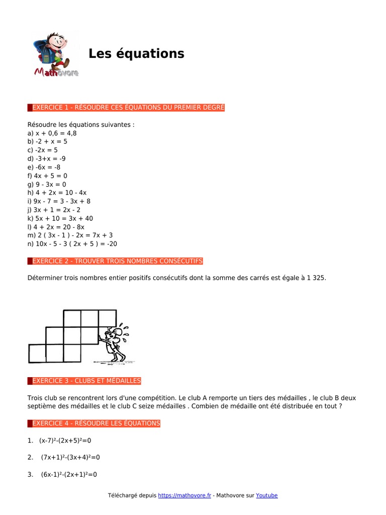 Exercices Corrigés d'Équations 3ème | PDF | Équations | Mathématiques ...