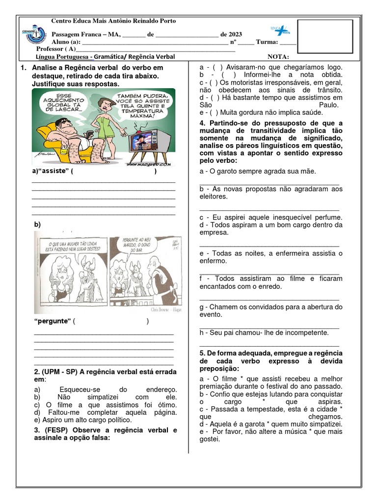Exercícios de Regência Verbal | PDF