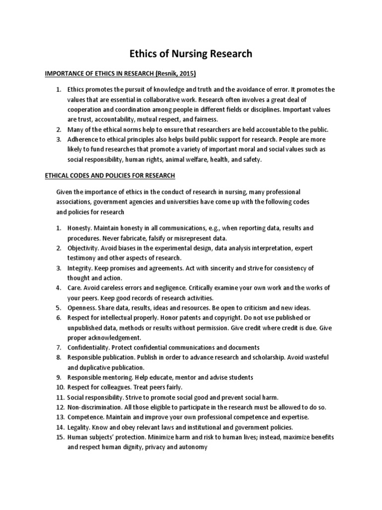 Chapter 2 Ethics in Nursing Research Notes | PDF