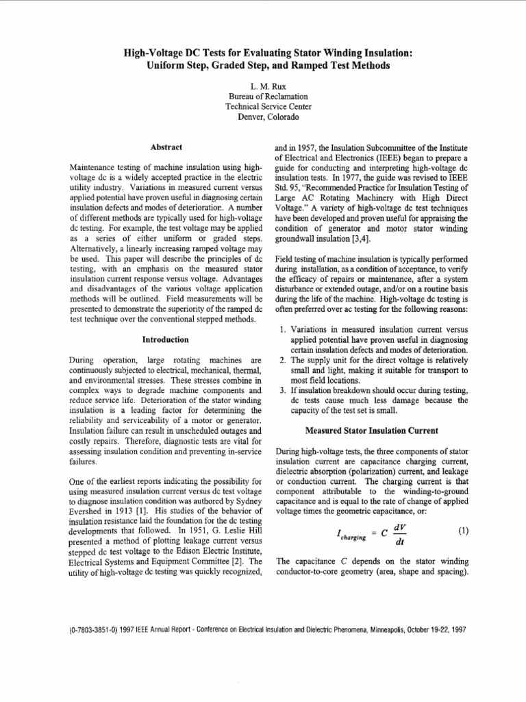 High-Voltage DC Tests For Evaluating Stator Winding Insulation | PDF ...