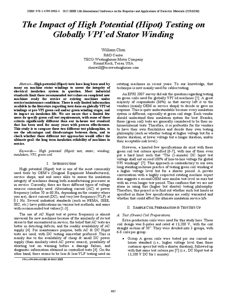 The Impact of High Potential (Hipot) Testing On | PDF | Alternating ...