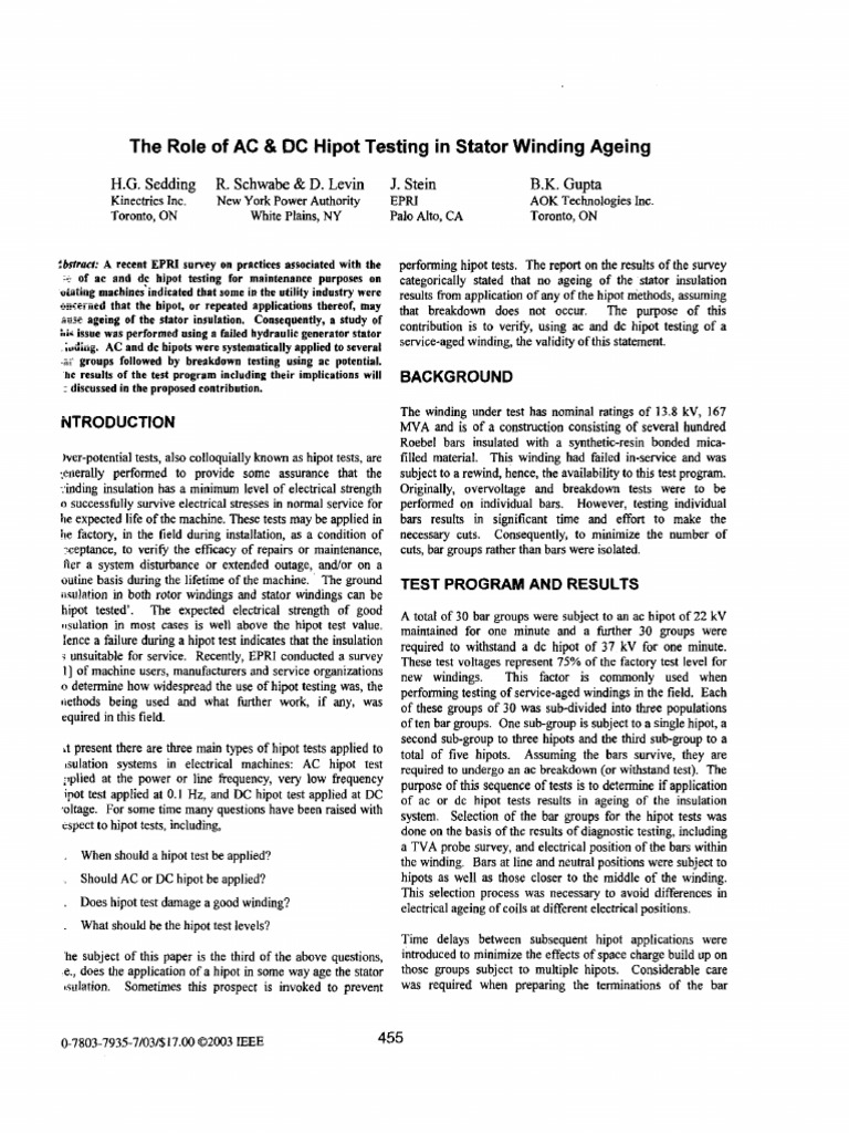 The Role of AC & DC Hipot Testing in Stator Winding Ageing PDF
