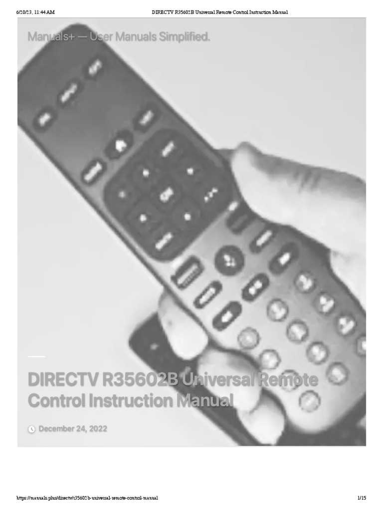 DIRECTV R35602B Universal Remote Control Instruction Manual PDF