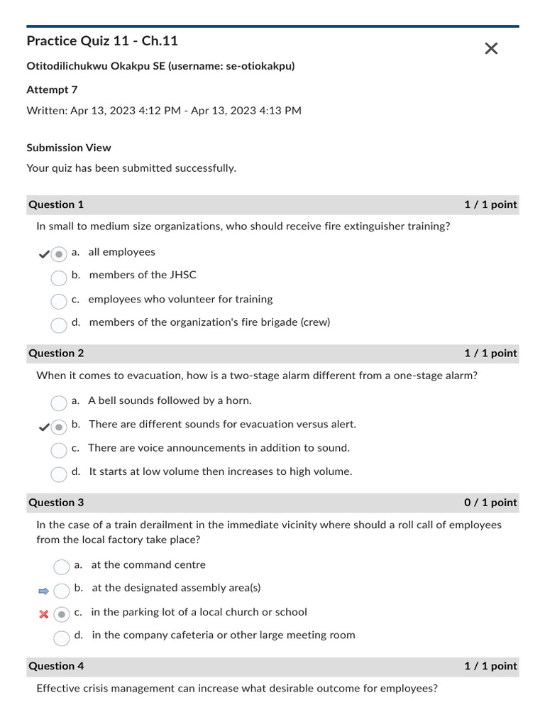 Quiz 11 Practice 7 PDF Emergency Management Emergency