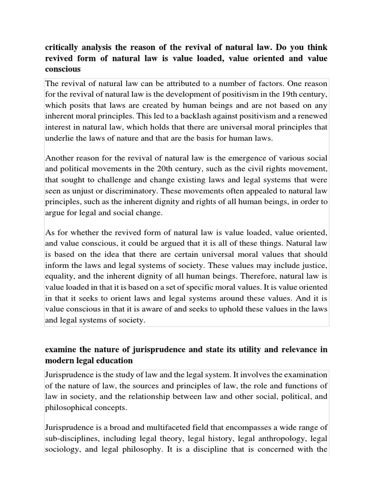 Critically Analysis The Reason of The Revival of Natural Law PDF