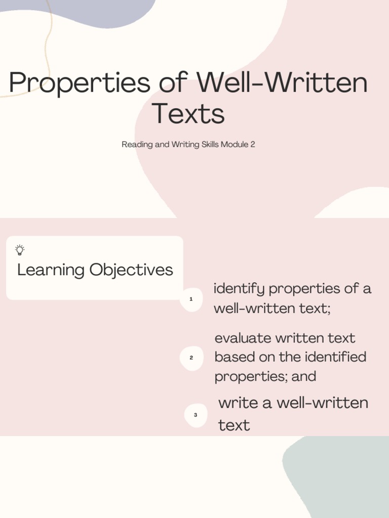 essay about properties of well written text