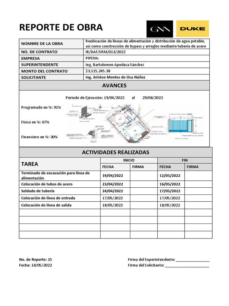 Avances en Reubicación de Agua Potable | PDF